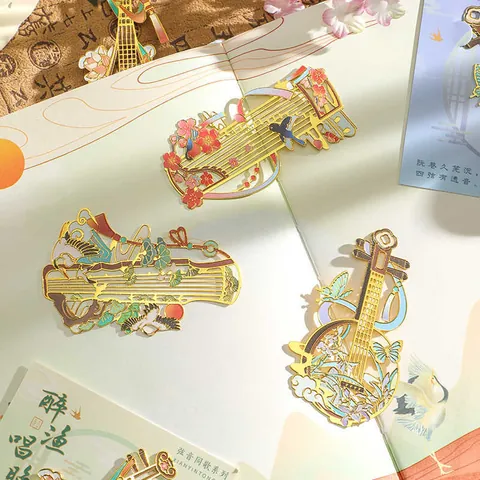 Ancient Chinese Style Hollow Out Metal Bookmark Traditional Musical Instrument Shape Pipa Guzheng For Student Prize Teacher Gift Book Page Clip Stationery
