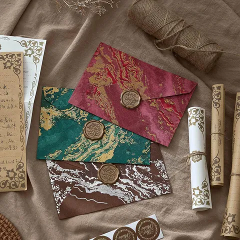 Sobres Vintage con Textura de Mármol en Relieve Dorado Papel Especial Engrosado Bolsa de Almacenamiento de Papelería para Postales Cartas Invitaciones