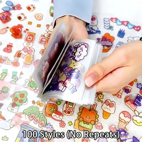Cute Cartoon Animal Food PET Transparent Stickers Waterproof DIY Scrapbooking Stationery Journal Decoration Stickers For Kids Students
