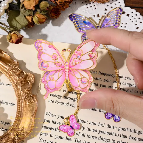 Vintage Metal Butterfly Bookmark With Pendant Colorful Hollow Out Enamel Book Page Clip For Student Teacher Stationery Gift