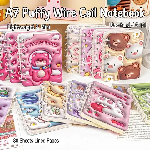 A7 Mini Spiral Notebook 3D Puffy Cartoon Animal Cover 80 Sheets Lined Pages Small Pocket Journal Portable Student Stationery Gift
