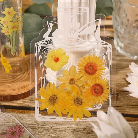 Vintage Floral PET Sticker Set Transparent Wish Bottle Plant Flower Bookmarks For Scrapbooking Journaling Planner DIY Stationery Decoration
