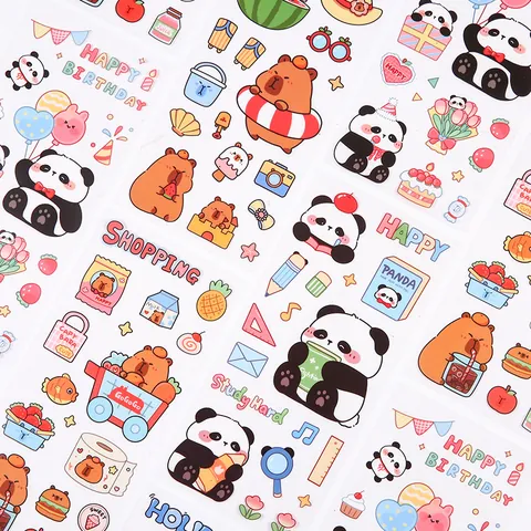 PET Waterproof Cute Panda Capybara Transparent Stickers For Planner Scrapbooking DIY Decoration Cartoon Stationery Decals
