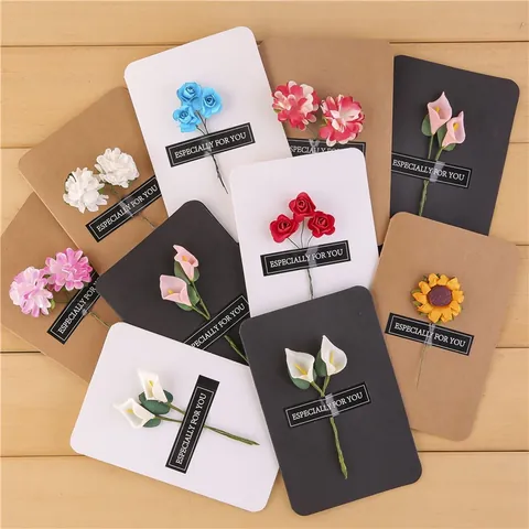 Vintage Kraft Paper Greeting Cards With 3D Handmade Flowers Especially For You Small Gift Cards DIY Message Cards For Holiday Birthday Wedding