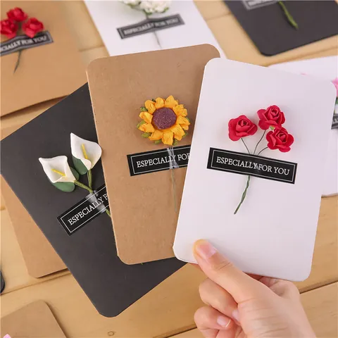 Vintage Kraft Paper Greeting Cards With 3D Handmade Flowers Especially For You Small Gift Cards DIY Message Cards For Holiday Birthday Wedding