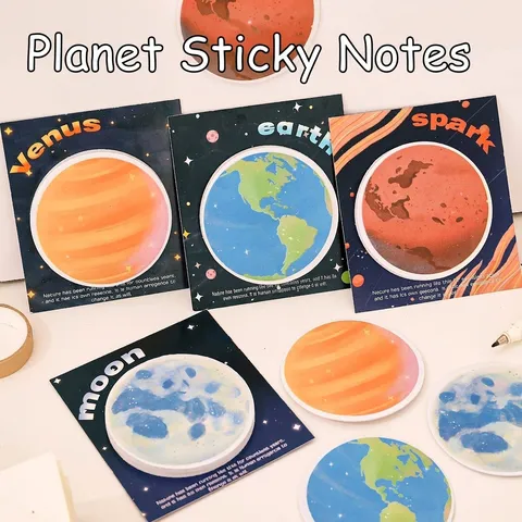 Notes Autocollantes Créatives Planète Terre Lune Vénus Mars Bloc-Notes Pour Agenda Étudiant Bullet Journal Papeterie Décorative