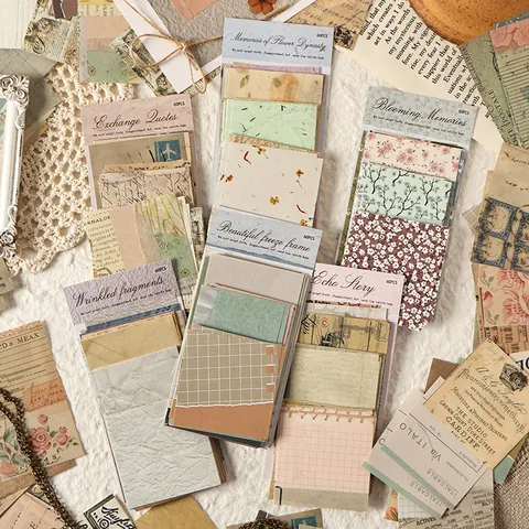 Retro Vintage Scrapbooking Material Paper Kit Floral Script Grid Decorative Background Decals For DIY Journaling Arts Crafts