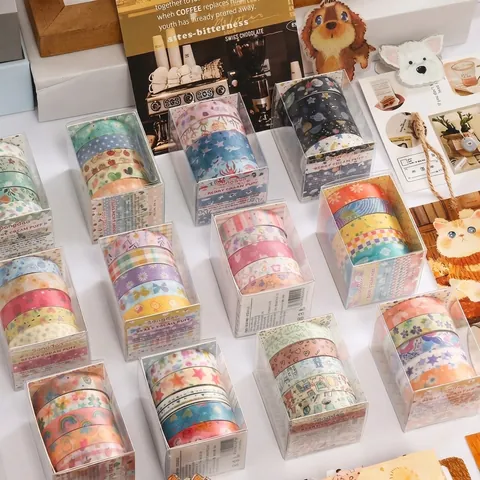 Kawaii Washi Tape Set Cartoon Cute Floral Starry Sky Pattern Scrapbooking Tapes For DIY Journal Decoration Stationery Sticker Rolls