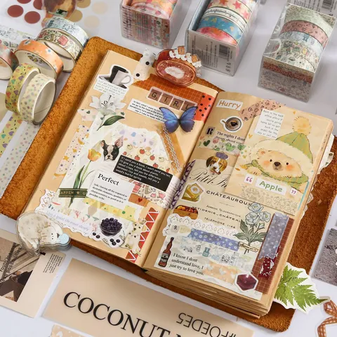 Kawaii Washi Tape Set Cartoon Cute Floral Starry Sky Pattern Scrapbooking Tapes For DIY Journal Decoration Stationery Sticker Rolls