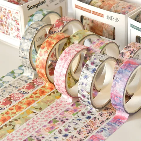 Spring Flower Romantic Series Washi Tape Set 5 Rolls Floral Decorative Stickers For DIY Scrapbooking Hand Account Journaling Art Supplies