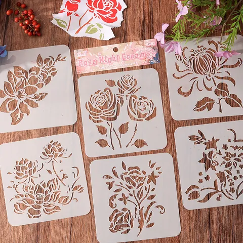 Hollow Painting Template Stencil Set Floral Farm Pattern DIY Drawing Ruler For Hand Account Journal Kids Students Art Supplies