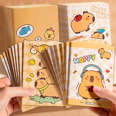 Mini Libreta de Bolsillo Linda Dibujos Animados Capibara Encuadernación a Caballo Pequeño Diario Bloc de Notas Para Estudiantes Niños Papelería Regalo