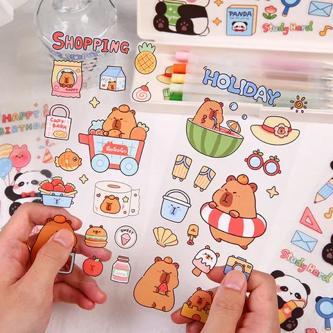 PET Waterproof Cute Panda Capybara Transparent Stickers For Planner Scrapbooking DIY Decoration Cartoon Stationery Decals