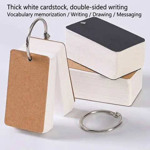 Portable Blank Loose-leaf Memo Pad Vocabulary Flashcards With Metal Binder Ring Thickened Cardstock For Student Note Taking