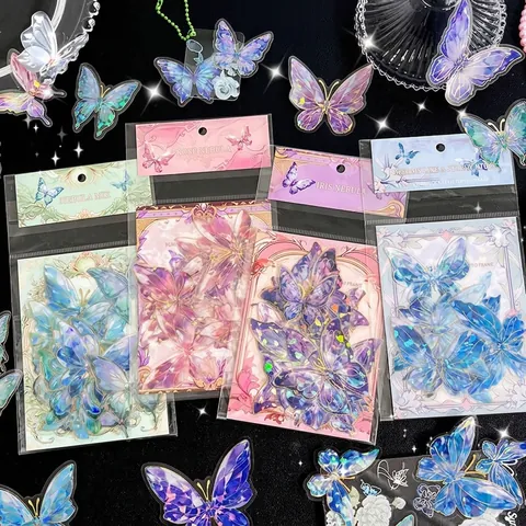 PET Retro Butterfly Laser Hot Stamping Stickers Holographic Scrapbooking Decoration Material For Journal Card DIY Craft Accessory