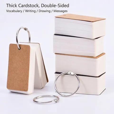 Portable Blank Loose-leaf Memo Pad Vocabulary Flashcards With Metal Binder Ring Thickened Cardstock For Student Note Taking