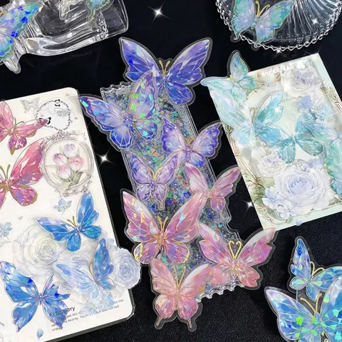 PET Retro Butterfly Laser Hot Stamping Stickers Holographic Scrapbooking Decoration Material For Journal Card DIY Craft Accessory