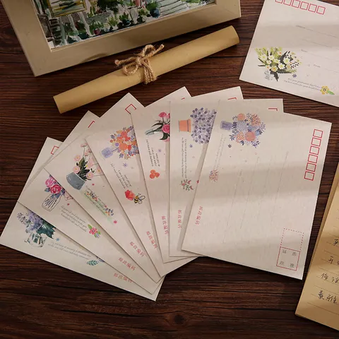 Vintage Floral Envelope Letter Paper Elegant Kraft Paper Message Card Writing Stationary For Festival Gift