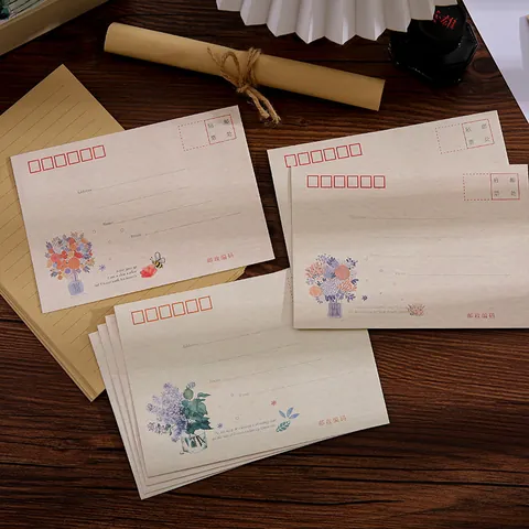 Vintage Floral Envelope Letter Paper Elegant Kraft Paper Message Card Writing Stationary For Festival Gift