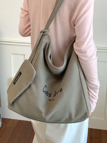 Women Large Capacity Polka Dot Canvas Tote Bag Casual Relaxed Letter Embroidery Shoulder Bag Commuter Shopper Handbag