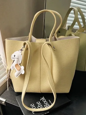 Damen High-end Pendler Tragetasche Große Kapazität Lychee-Struktur PU Leder Umhängetasche Mit Pferdeanhänger Und Innentasche