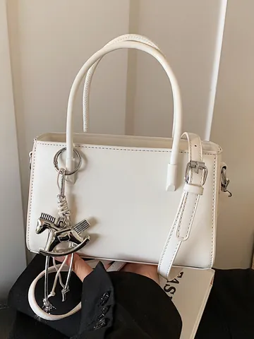 Minimalistische PU Leren Crossbodytas Voor Dames Trendy Rechthoekige Handtas Met Metalen Paard Hanger Forens Schoudertas