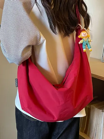 Dames Casual Lichtgewicht Canvas Slappe Draagtas Grote Capaciteit Woon-werkverkeer Schoudertas Minimalistische Hobo Handtas