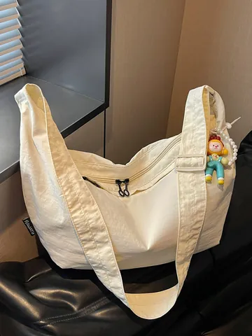 Dames Casual Lichtgewicht Canvas Slappe Draagtas Grote Capaciteit Woon-werkverkeer Schoudertas Minimalistische Hobo Handtas