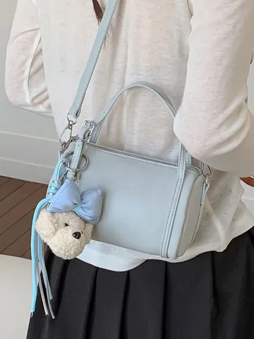 Fashionable PU Leather Cylinder Pillow Bag For Women Exquisite Versatile Single Shoulder Crossbody Bag With Plush Pendant
