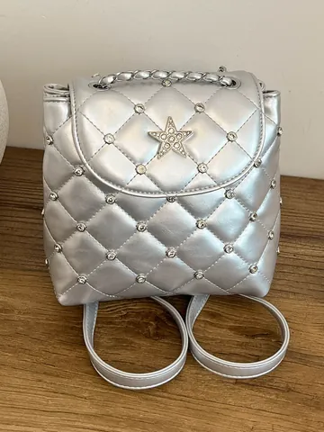Sac à Dos Matelassé de Mode avec Étoile et Chaîne Mini Sac à Dos en Cuir Synthétique Strass pour Femmes Sac à Bandoulière Casual Urbain