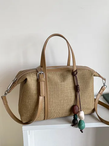 Women Large Capacity Canvas Crossbody Bag Urban Simple Versatile Tote Shoulder Bag For College School Commute With Pendant