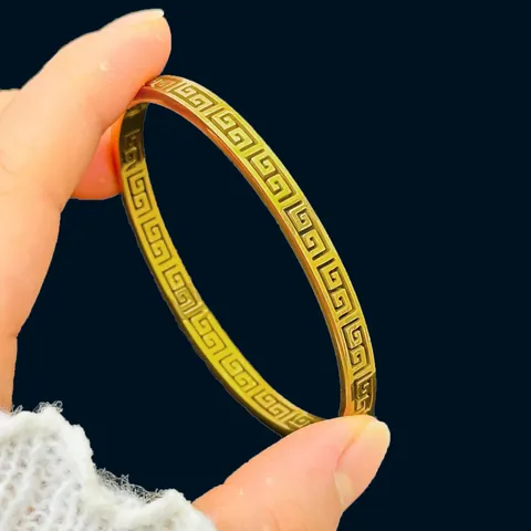 Hollow Meander Bangle For Women Titanium Steel 18K Gold Plated Greek Key Pattern Bracelet Ethnic Vintage Jewelry Gift