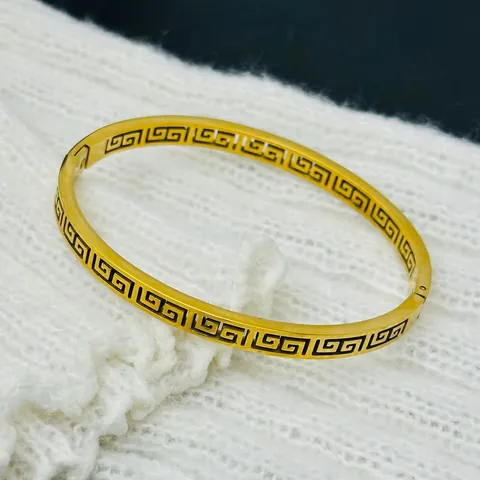 Hollow Meander Bangle For Women Titanium Steel 18K Gold Plated Greek Key Pattern Bracelet Ethnic Vintage Jewelry Gift