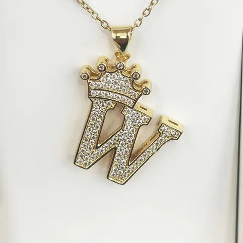 Initial Crown Alphabet Letter Pendant Necklace Gold Plated Copper Rhinestone Inlaid Fashion Jewelry For Women A-Z