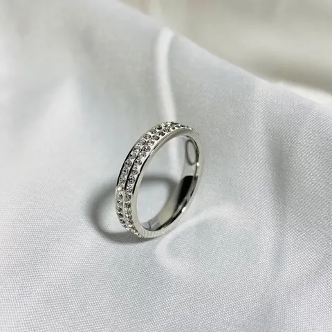 Titanium Steel Double Row Rhinestone Ring Starry Sky Style Minimalist Eternity Band Finger Ring Light Luxury Fashion Jewelry Gift For Women