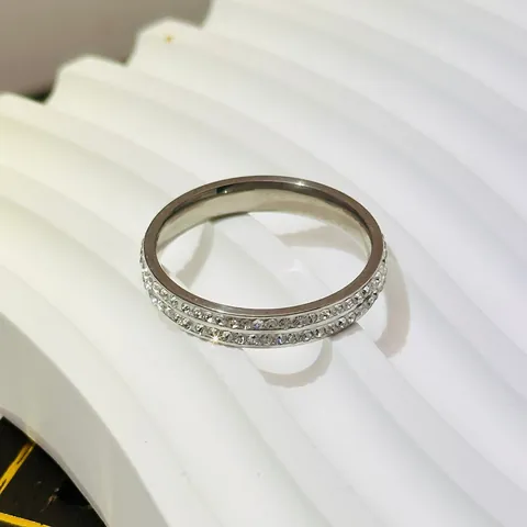 Titanium Steel Double Row Rhinestone Ring Starry Sky Style Minimalist Eternity Band Finger Ring Light Luxury Fashion Jewelry Gift For Women