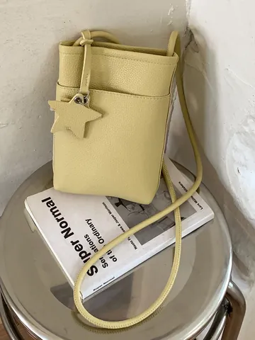 Damen Mini Eimer Handytasche Modisch Litschikorn PU Leder Sternanhänger Geflochtener Riemen Retro Umhängetasche Schultertasche