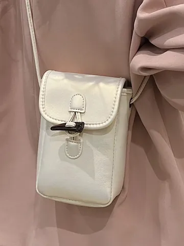 Women Mini PU Leather Phone Crossbody Bag With Toggle Buckle Fashion Metallic Pearl Solid Color Shoulder Messenger Bag