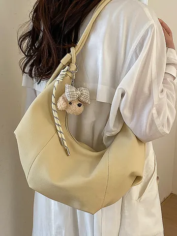 Dames Retro Geplooide Hobo Tas PU Leer Ruched Ondertas Schoudertas Met Berenhanger Casual Effen Kleur Crossbody Tas