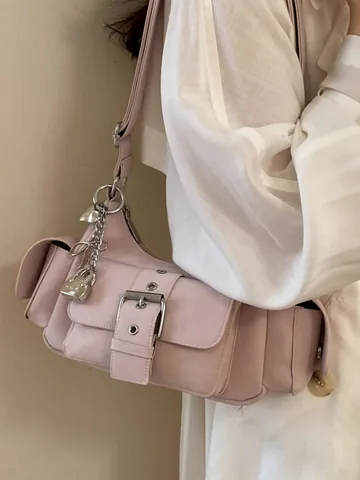 Women Fashion PU Leather Pillow Bag Underarm Shoulder Crossbody Bag Cargo Style Multi Pocket Bag with Metal Lock