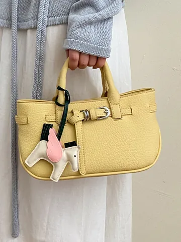 Borsa Tote Elegante Minimalista da Donna in Pelle PU con Trama Litchi Borsa a Mano con Fibbia Cintura Elegante Tracolla Retrò per Pendolarismo Quotidiano