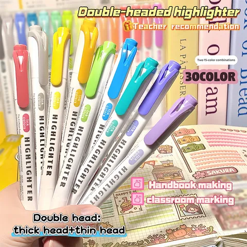 Double Headed Aesthetic Multicolor Highlighter Pens For Students Journaling School Office Supplies Marking Focus Pens