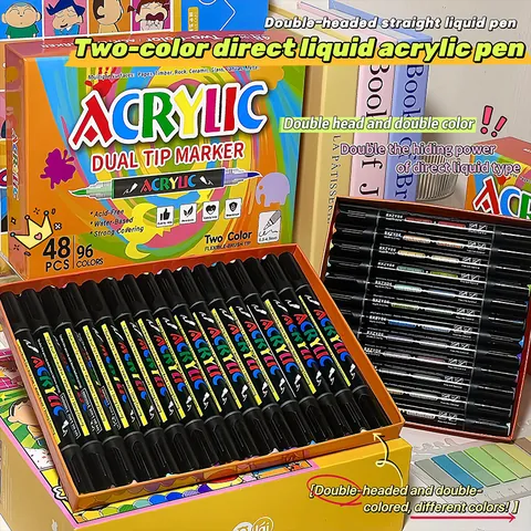 Dual-Tip Dual-Color Acrylic Paint Markers Set Direct Liquid Waterproof Permanent Art Pens For DIY Rock Wood Glass Ceramic Canvas Metal Painting