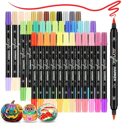 Christmas Dual-Tip Dual-Color Acrylic Markers For DIY Art Painting Brush Tip Soft Head Waterproof Sketching Drawing Pens