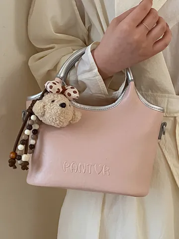 Élégant Sac Seau en Cuir PU Avec Lettres Bosselées Blocs de Couleur pour Femmes Sac à Bandoulière Chic Sac à Main Classique
