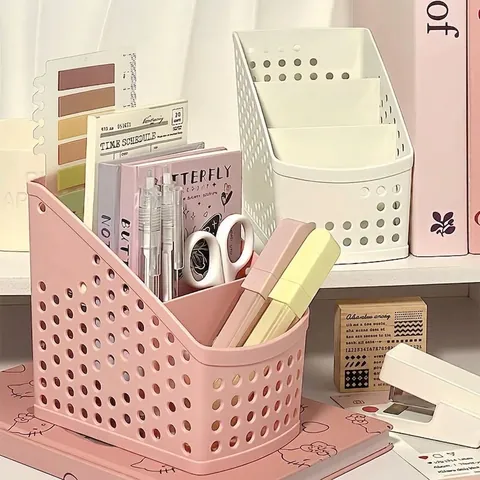 Multifunctional Hollow Plastic Pen Holder Desktop Storage Box Large Capacity Stationery Organizer For Office School Supplies