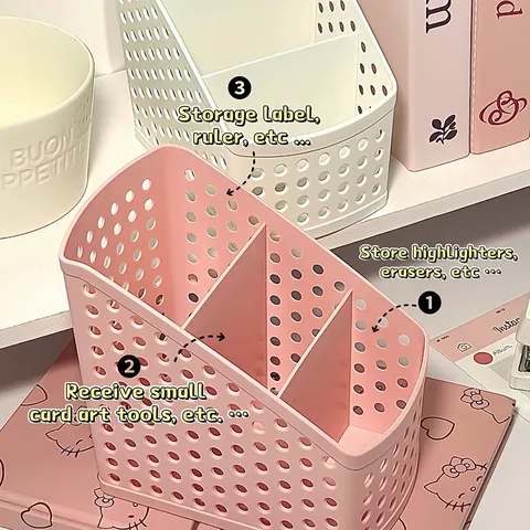 Multifunctional Hollow Plastic Pen Holder Desktop Storage Box Large Capacity Stationery Organizer For Office School Supplies