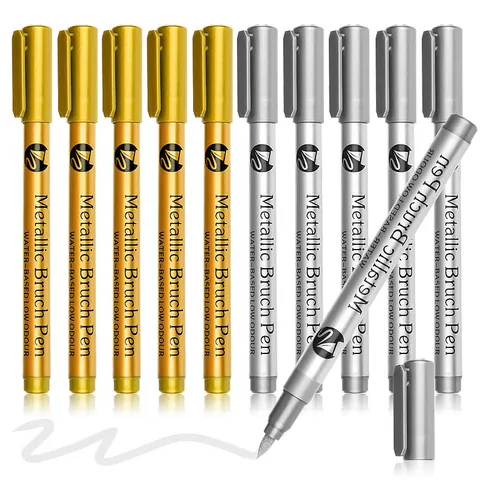Metallic Brush Marker Pen Gold Silver Water Based Low Odor High Gloss Waterproof Art Marker For Painting DIY Craft Scrapbooking