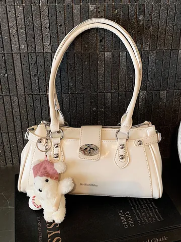 Women Retro PU Leather Underarm Bag Vintage Rivet Tote Handbag With Rotating Metal Buckle Versatile Shoulder Bag For Commute