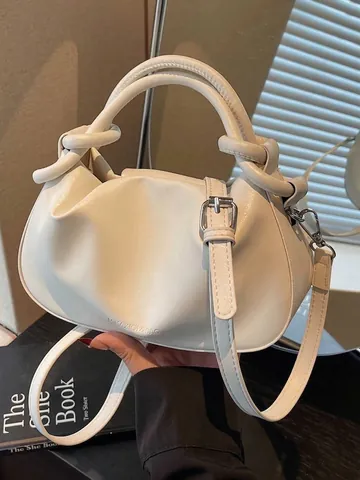 Sac Dumpling en Cuir PU Plissé pour Femmes Poignée à Nœud Sac Bandoulière Nuage Couleur Unie Mode Sac à Main Quotidien